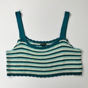 Wild Fable Teal and Cream Striped Crop Top